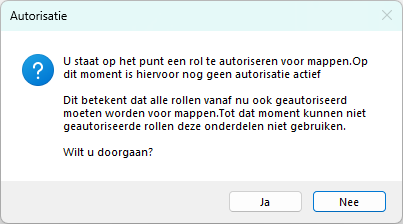Autorisatie - mappen autoriseren - melding