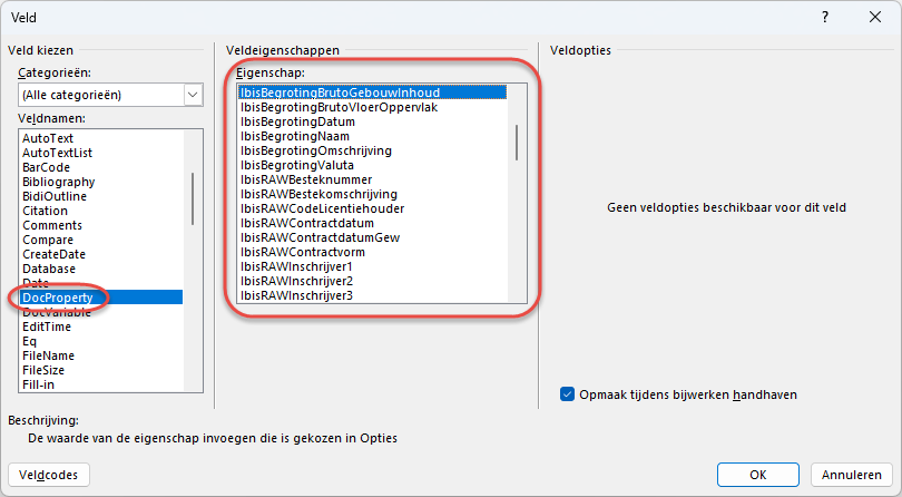 Invoegen Velden in Word-sjabloon 3