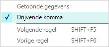 Regelvenster - contextmenu - drijvende komma