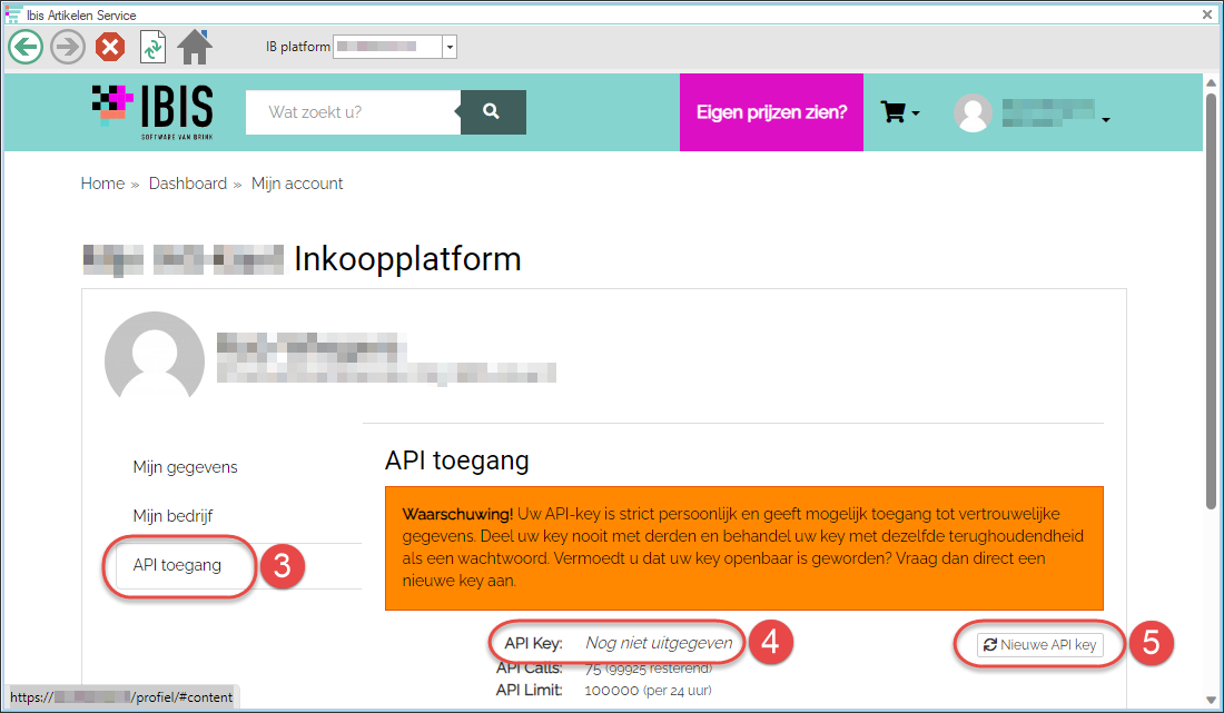 Ibis Artikelen Service - API Key genereren