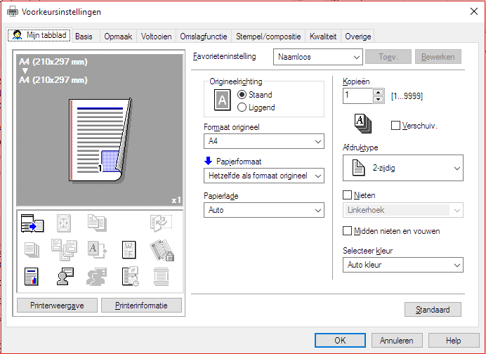 Lint Bestand > Afdrukken > Afdrukken Begroting > Kies printer